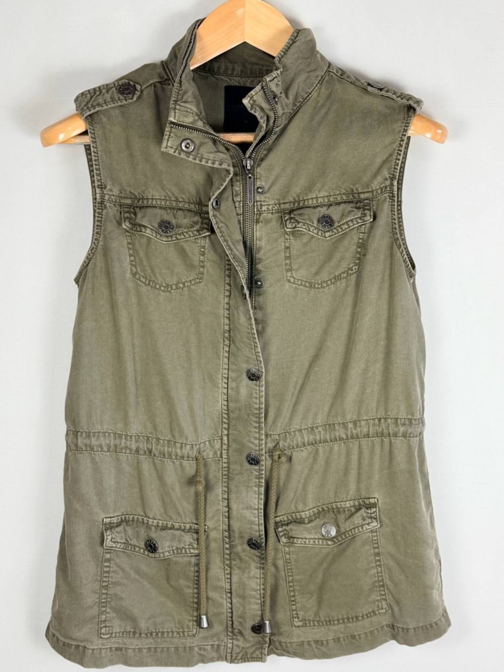 Celebrity Pink Olive Utility Vest Drawstring Cargo 100% Tencel Medium Gorpcore